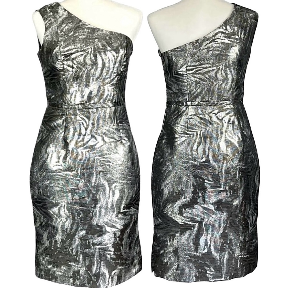Calvin Klein Metallic One Shoulder Cocktail Party Dress Size 4 New With Tags